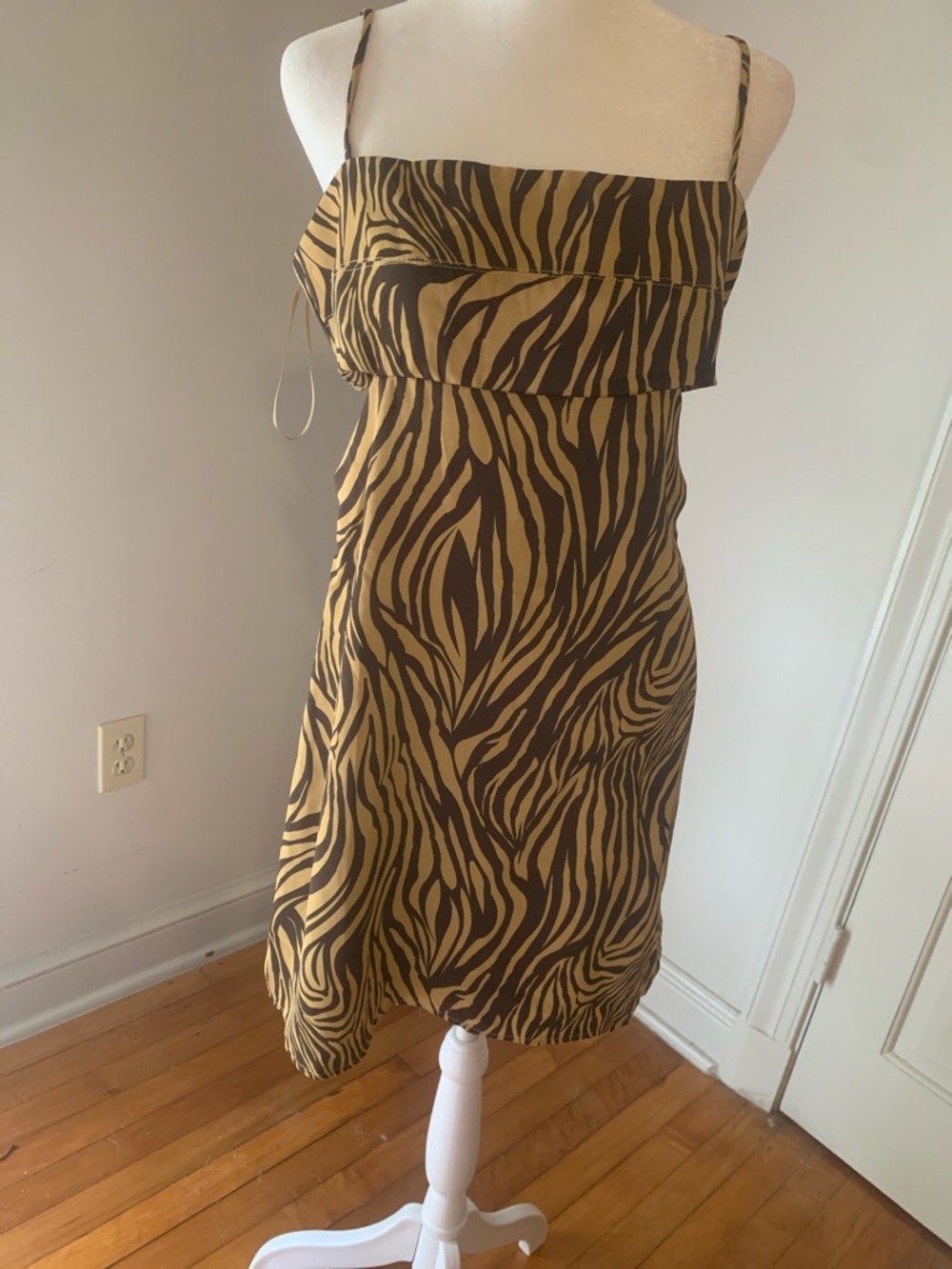 emory park Zebra-Print Spaghetti Strap Mini Dress in Brown and Gold